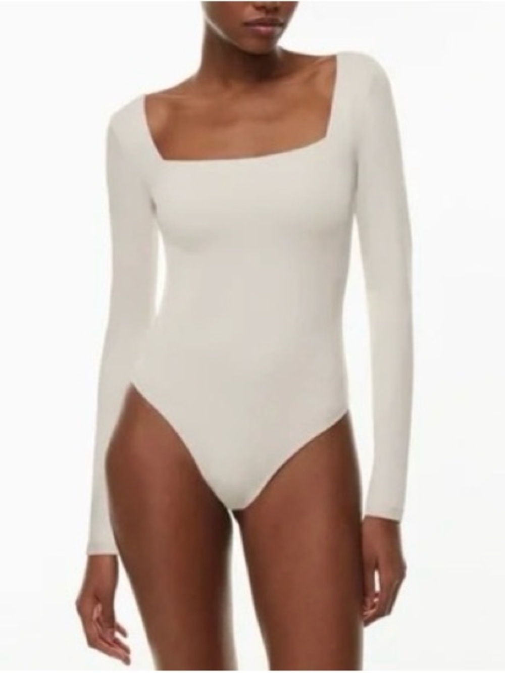 Babaton| Aritzia| Ecru Contour Squareneck Long Sleeve Thong Bodysuit Sz S